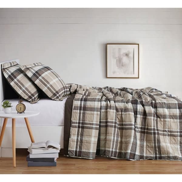 slide 1 of 4, Porch & Den Brigadoon Plaid Quilt Set