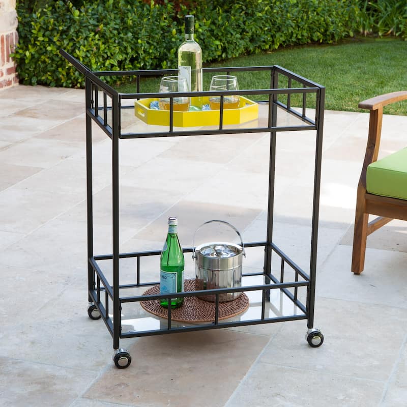 Varadero Outdoor Modern Bar Cart with Tempered Glass by Christopher Knight Home