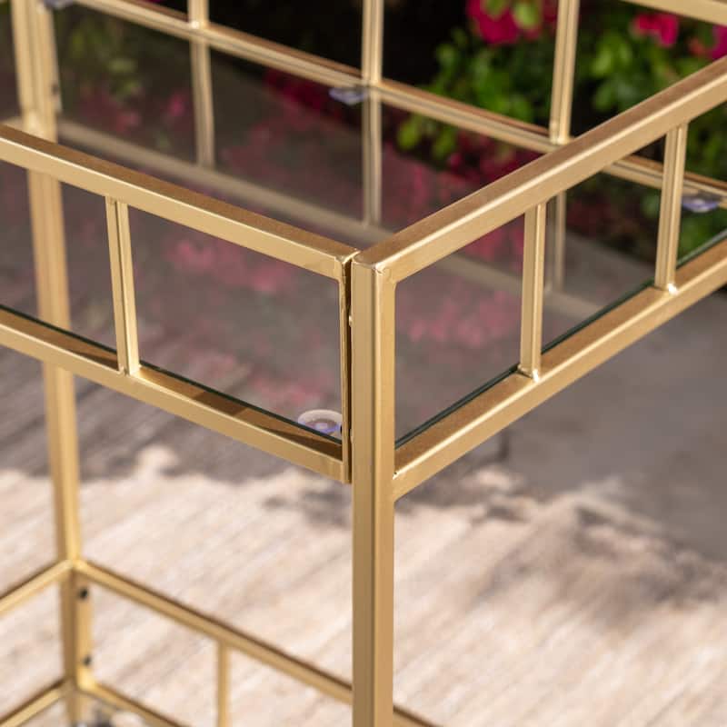 Varadero Outdoor Modern Bar Cart with Tempered Glass by Christopher Knight Home