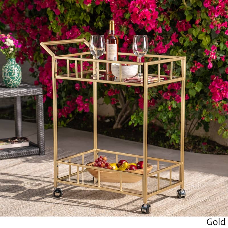 Varadero Outdoor Modern Bar Cart with Tempered Glass by Christopher Knight Home