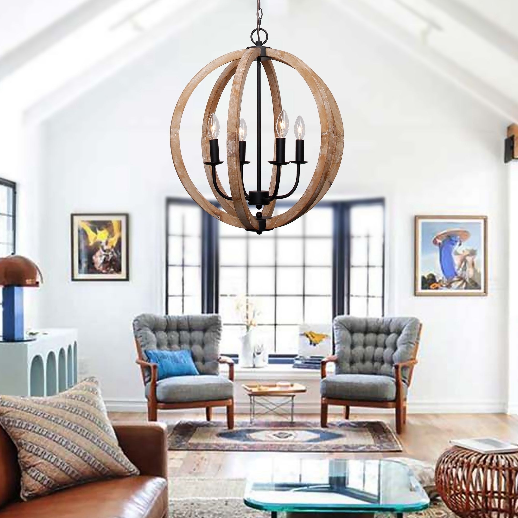 4-Light Distressed Weathered Oak Wood 21-inch Orb Chandelier - Chandeliers For Bedrooms by Overstock.com