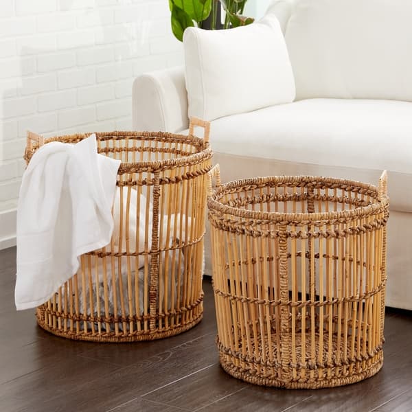 Natural Wicker Multi-Purpose Baskets with Dividers (Set of 2)