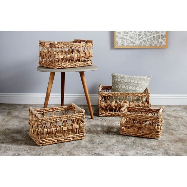 Set Of 2 Bathroom Baskets For Organizing, Decorative Water Hyacinth Small  Wicker Basket Organizer, Toilet Paper Storage Baskets With Wooden Handles  And Natural Fiber Liner