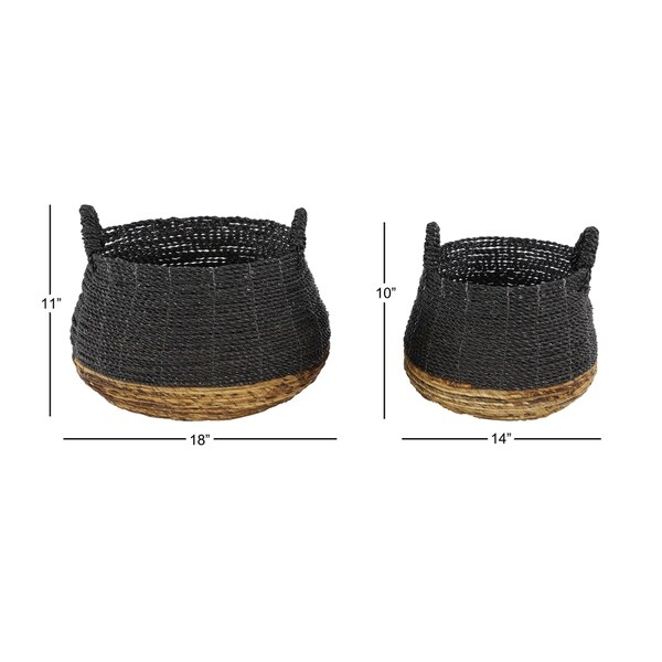 Studio 350 Large, Round Gray & Natural Color-Blocked Banana Leaf Storage Baskets