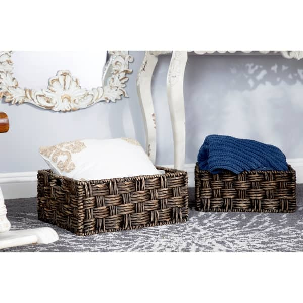 Black Weave Baskets with Lids, 3-Piece Set