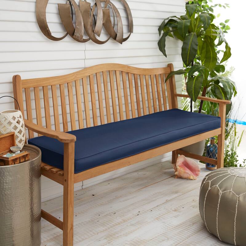 Sunbrella Canvas Navy Blue Indoor/Outdoor Bench Cushion, Corded - 55 in W x 18 in D