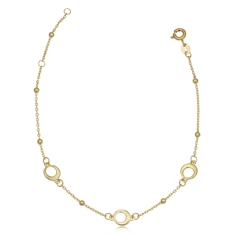 14k Yellow Gold Beads and Circle Station Bracelet (adjusts to 6.5 or 7.5 inches)
