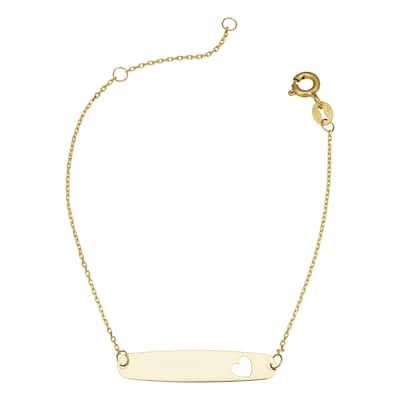 14k Yellow Gold ID Bracelet with Cut-out Heart (adjusts to 5.5 or 6.5 inches)