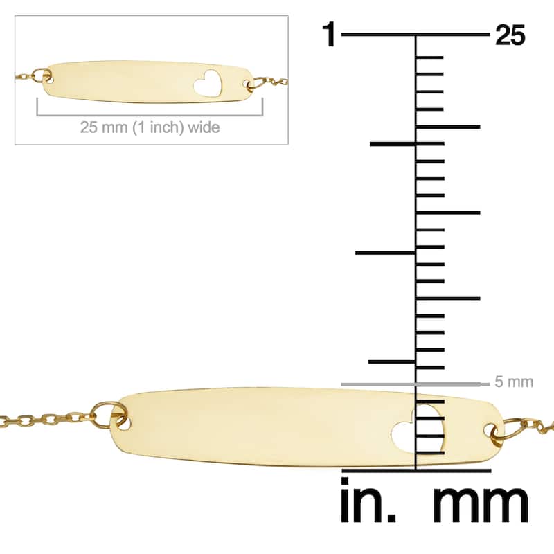 14k Yellow Gold ID Bracelet with Cut-out Heart (adjusts to 5.5 or 6.5 inches)