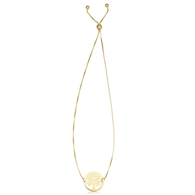 14k Yellow Gold Tree of Life Bolo Bracelet (fits up to 9.5 inches)