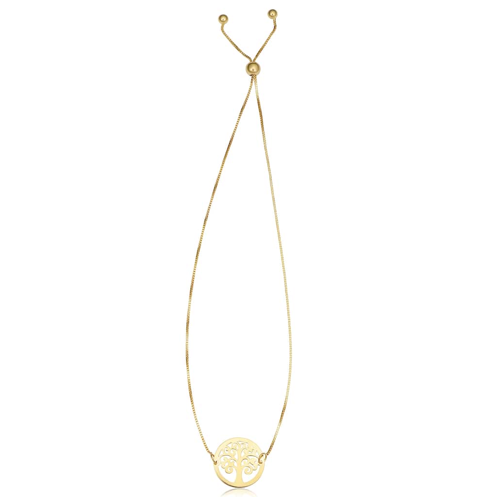 14k Yellow Gold Tree of Life Bolo Bracelet (fits up to 9.5 inches)