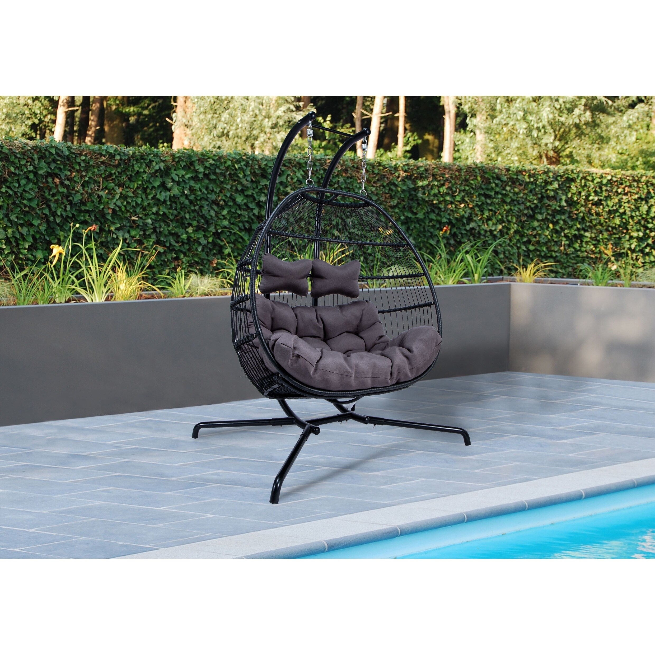 Leisuremod Wicker Folding Hanging 2 Person Egg Swing Chair N A