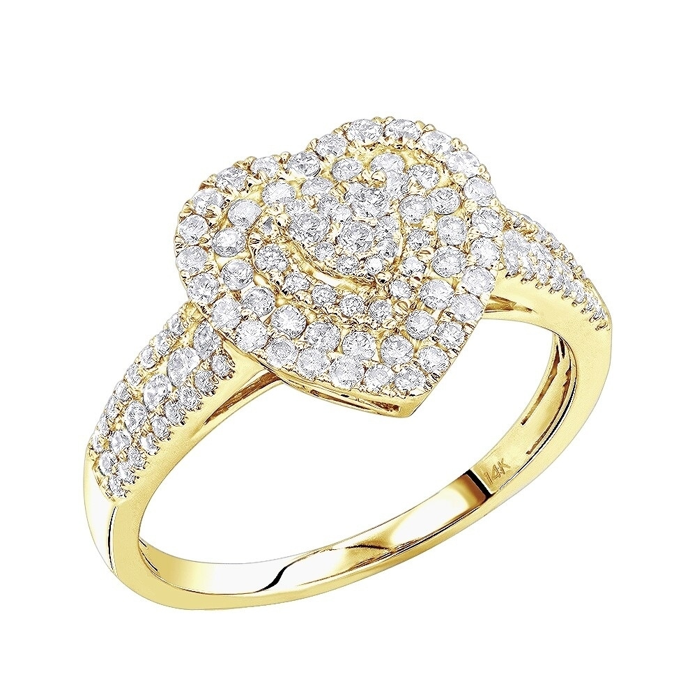 Luxurman 14K Gold Heart Diamond Ring 