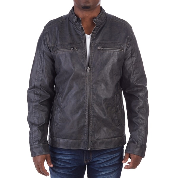 X-Ray Mens Slim Fit Over Washed Quilted Faux Leather Moto Jacket