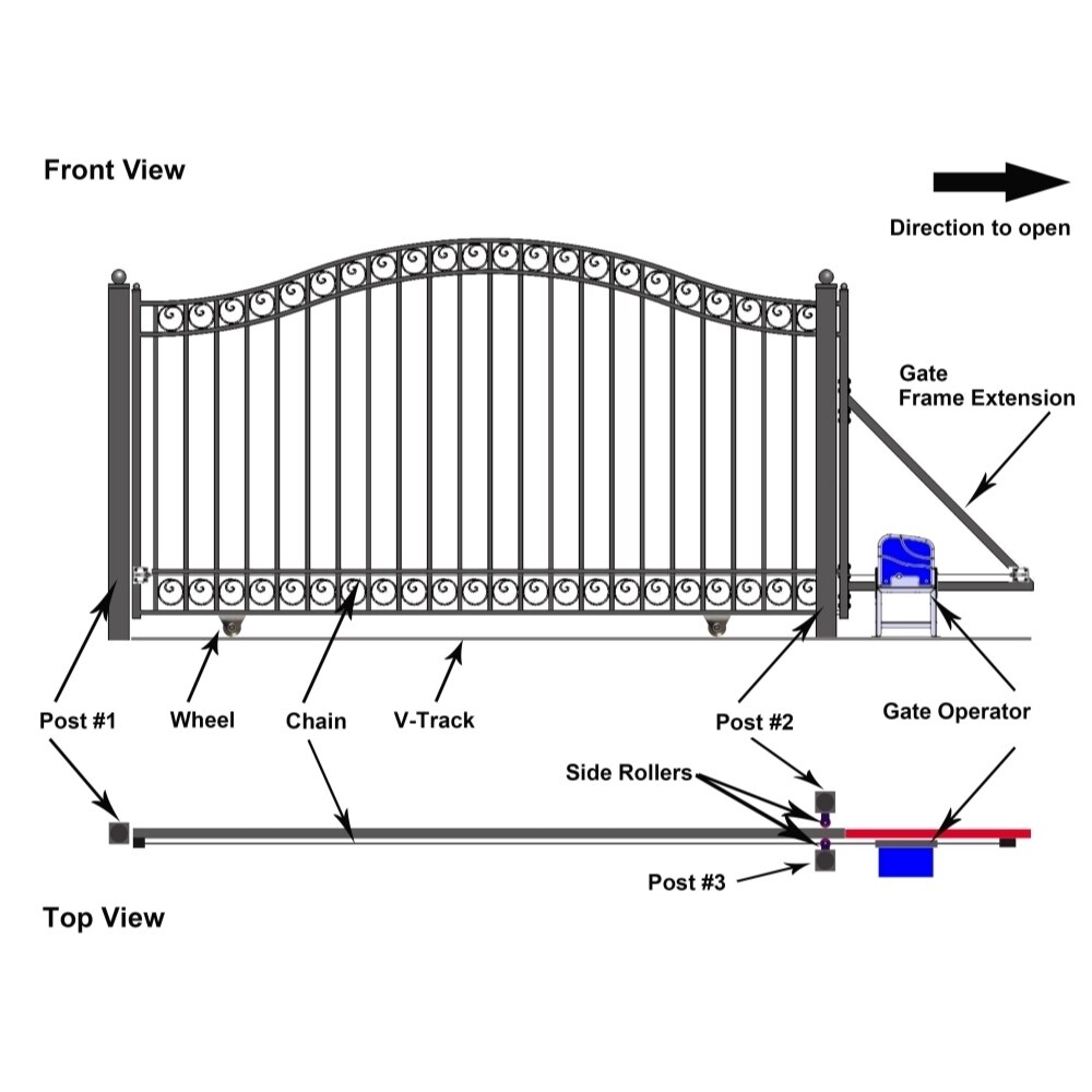 Aleko Dublin Style Iron Single Slide Driveway Gate 12 With Gate Opener 12 Ft X 6 Ft