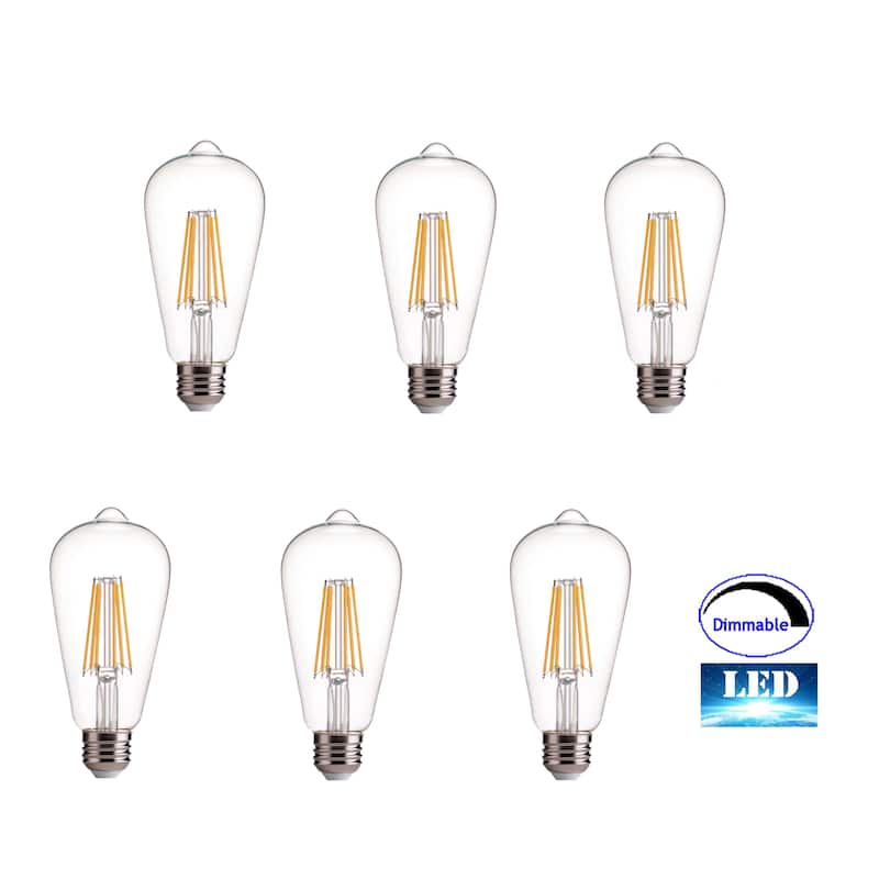 Artiva 75-Watt Equivalent E26 ST21 LED Dimmable Filament Light Bulb Warm White (Set of 6) - N/A - N/A