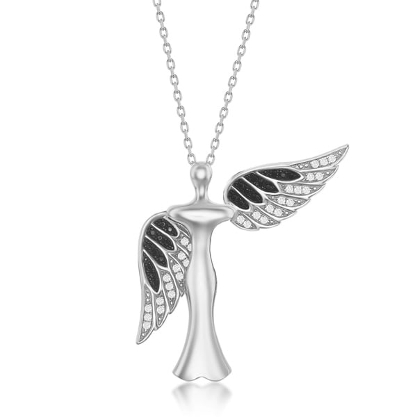 Sterling Silver Womens 1mm Box Chain Flying Guardian Angel Pendant Necklace