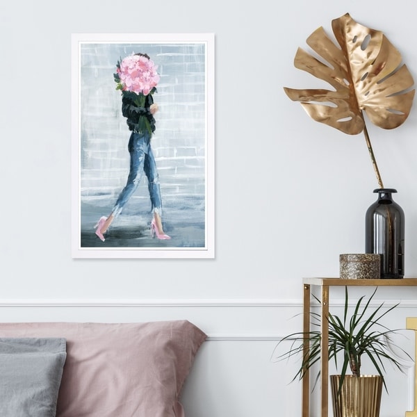Wynwood Studio 'Walk This City' Fashion and Glam Framed Wall Art Print - Blue, Pink - 13 x 19