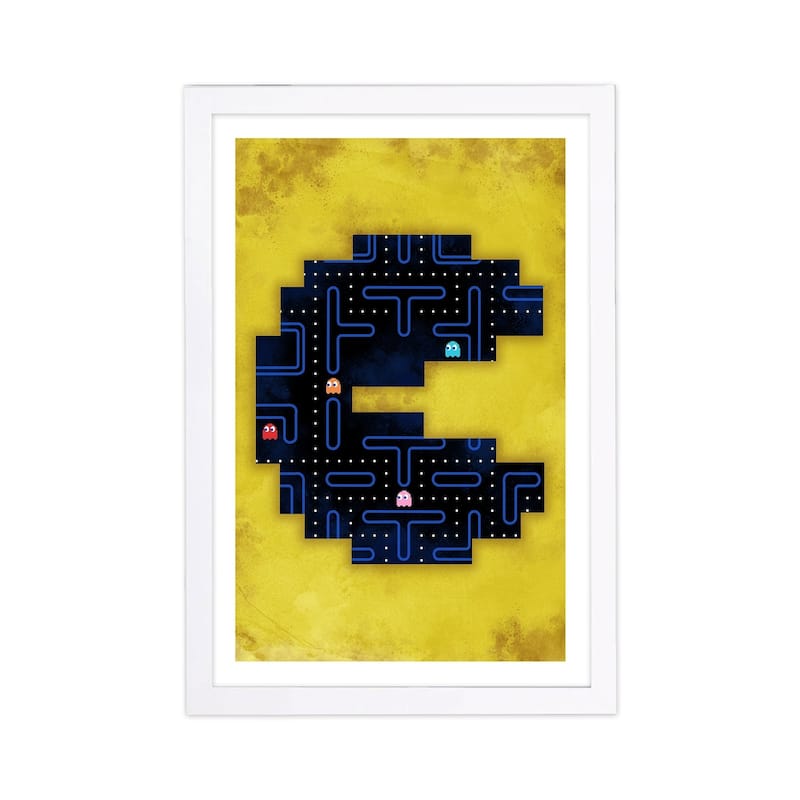 Wynwood Studio 'Classic Arcade Game' Entertainment and Hobbies Framed Wall Art Print - Yellow, Blue