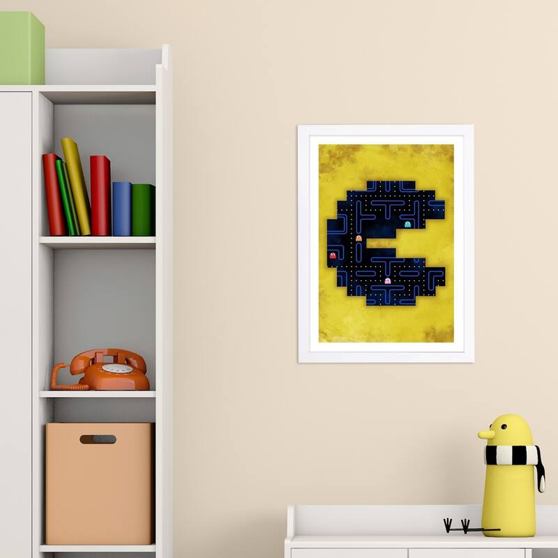Wynwood Studio 'Classic Arcade Game' Entertainment and Hobbies Framed Wall Art Print - Yellow, Blue