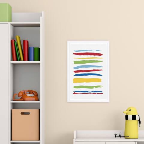 Wynwood Studio 'Get In Line Colors' Abstract Framed Wall Art Print - Red, Yellow