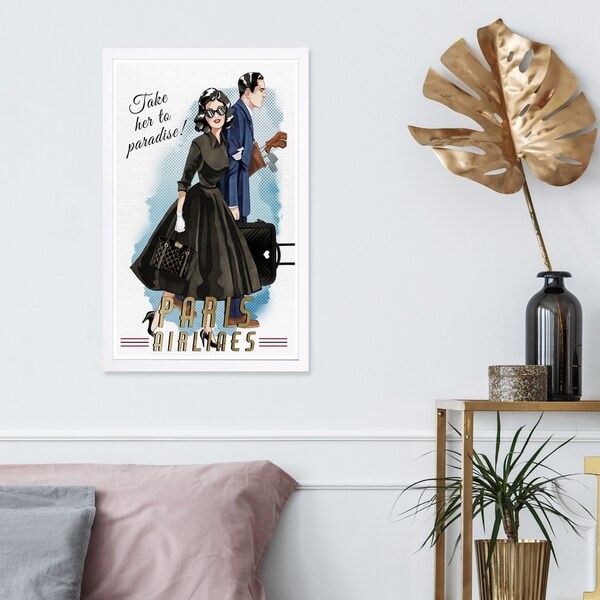 Wynwood Studio 'To Paradise' Fashion and Glam Framed Wall Art Print - Black, White - 13 x 19