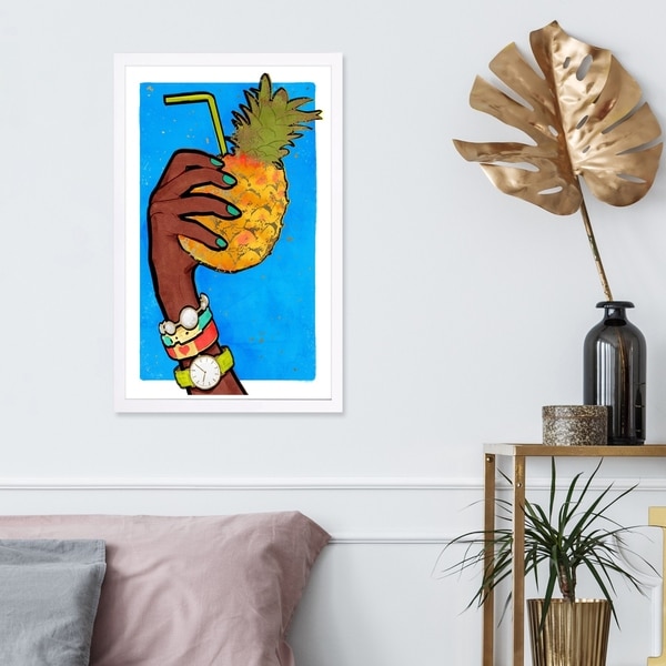 Wynwood Studio 'Armcandy Pineapple' Fashion and Glam Framed Wall Art Print - Yellow, Blue - 13 x 19