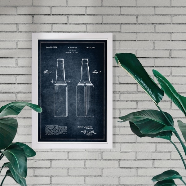 Wynwood Studio 'Design for a beer bottle 1934' Drinks and Spirits Framed Wall Art Print - Black, White - 13 x 19