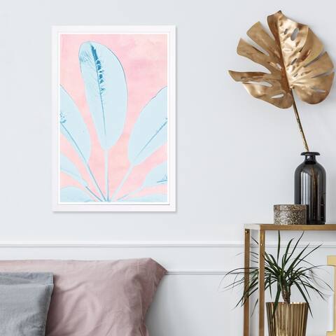Wynwood Studio 'Long Leafy Blue' Floral and Botanical Framed Wall Art Print - Pink, Blue