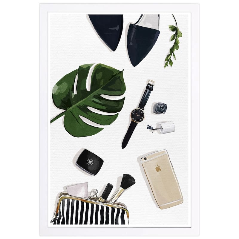 Wynwood Studio 'Tropical Goodies ' Fashion and Glam Framed Wall Art Print - Green, White