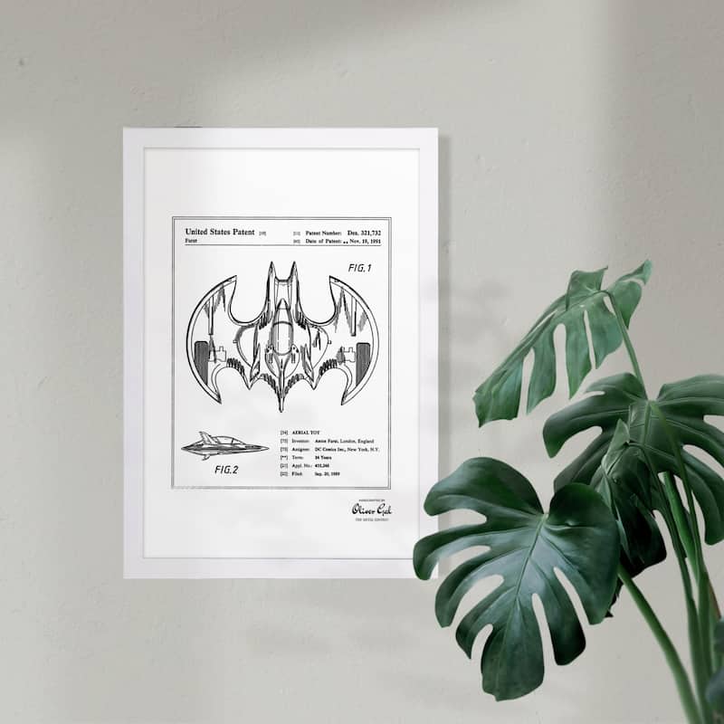 Wynwood Studio 'Aerial bat Toy 1991, Silver Metallic' Movies and TV Framed Wall Art Print - Gray, White