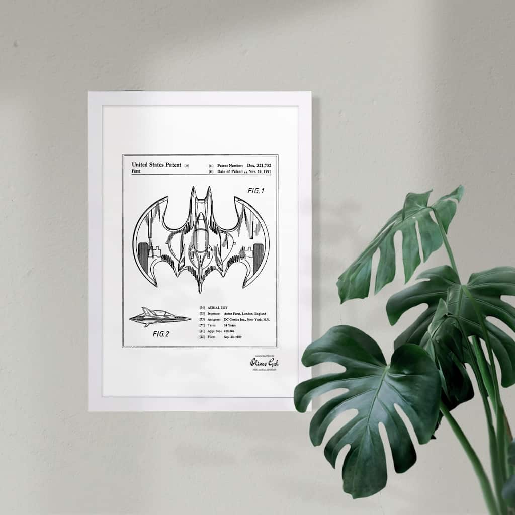 Wynwood Studio 'Aerial bat Toy 1991, Silver Metallic' Movies and TV Framed Wall Art Print - Gray, White