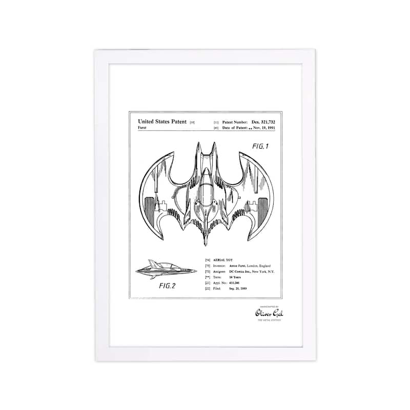 Wynwood Studio 'Aerial bat Toy 1991, Silver Metallic' Movies and TV Framed Wall Art Print - Gray, White