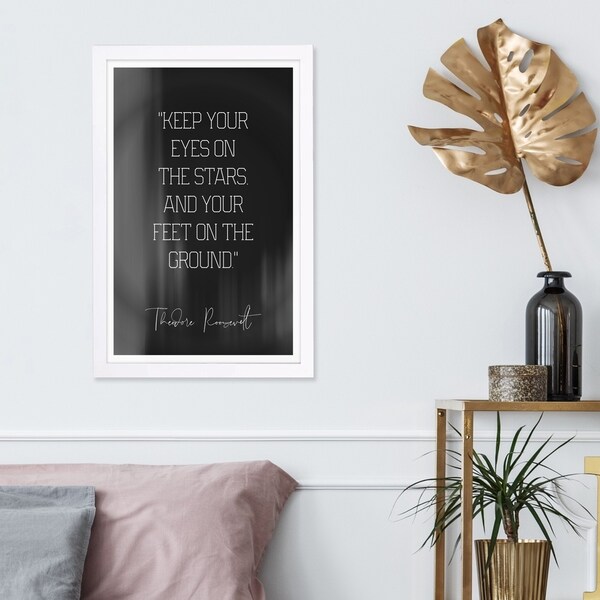 Wynwood Studio 'Eyes on the Stars Grey' Typography and Quotes Framed Wall Art Print - Black, White - 13 x 19