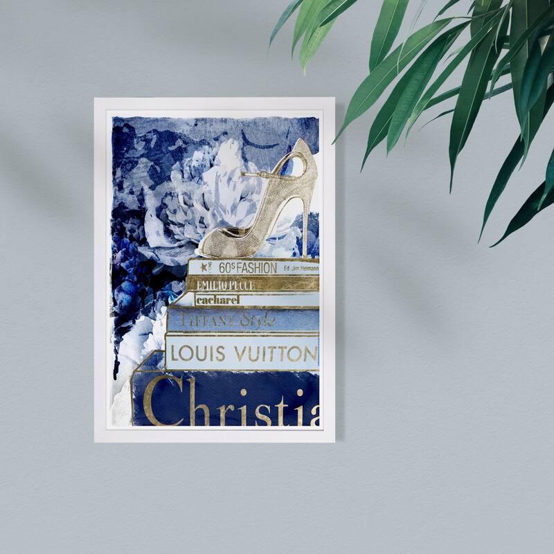 Wynwood Studio 'What's On My Mind Navy Custom' Fashion and Glam Framed Wall Art Print - Blue, Gold