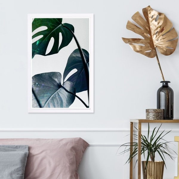 Wynwood Studio 'Leaves and Leaves' Floral and Botanical Framed Wall Art Print - Green, White - 13 x 19