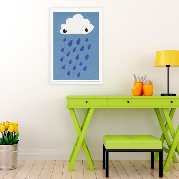 Wynwood Studio 'Rain' Nature and Landscape Framed Wall Art Print - Blue, White - 13 x 19