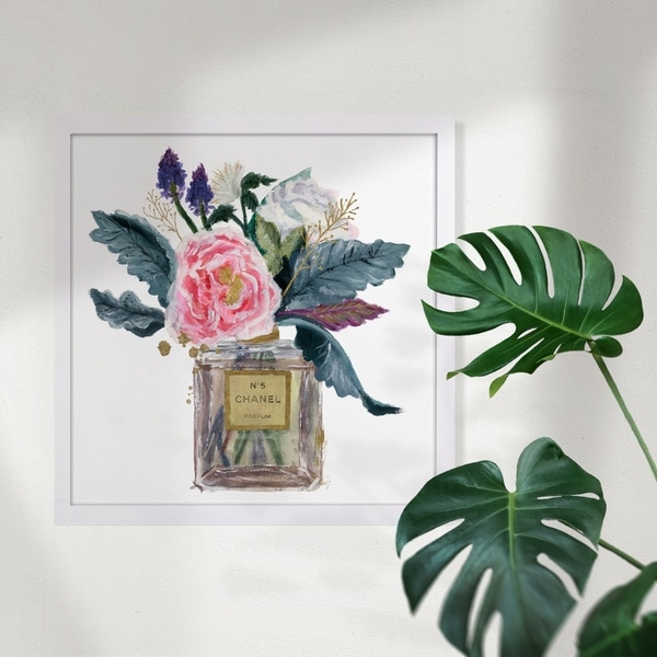 Wynwood Studio 'Eau of French Peony' Fashion and Glam Framed Wall Art Print - Gold, Green - 13 x 13