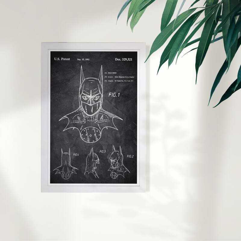 Wynwood Studio 'Batman 1992 Chalkboard' Movies and TV Framed Wall Art Print - Black, White