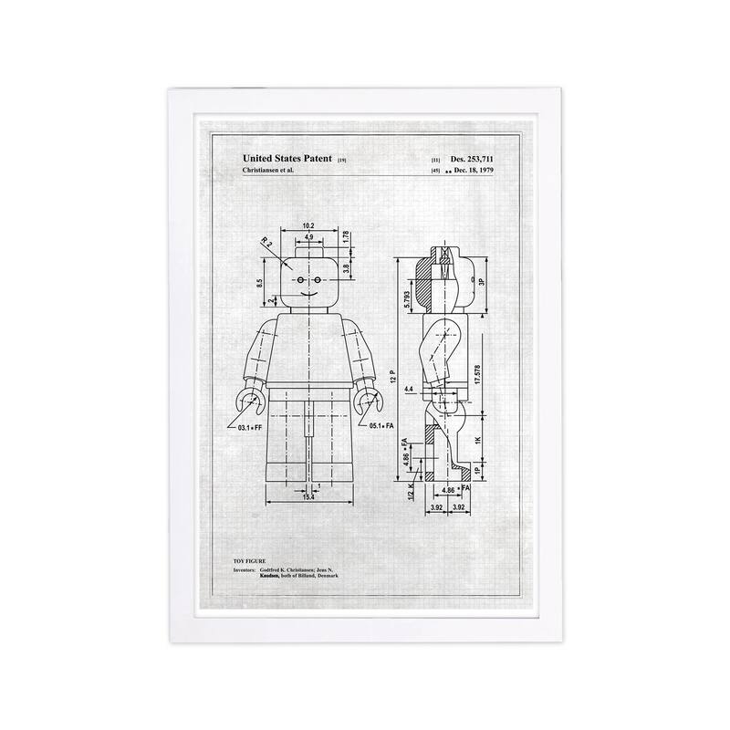 Wynwood Studio 'Lego Toy Figure, 1979 - Gray' Symbols and Objects Framed Wall Art Print - Black, Gray