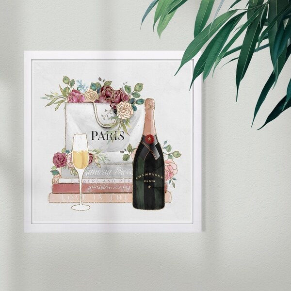 Wynwood Studio 'Shopping and Flowers' Fashion and Glam Framed Wall Art Print - Pink, Green - 13 x 13
