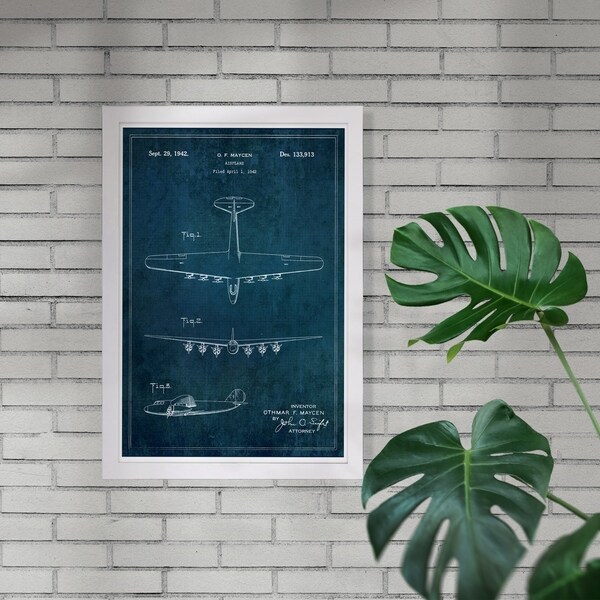 Wynwood Studio 'airplane 1942' Transportation Framed Wall Art Print - Blue, White - 13 x 19