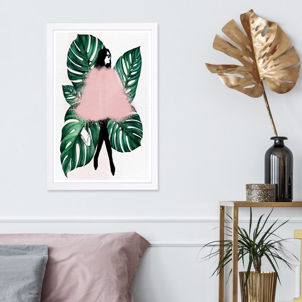 Wynwood Studio 'Among the Leaves' Fashion and Glam Framed Wall Art Print - Green, Pink - 13 x 19
