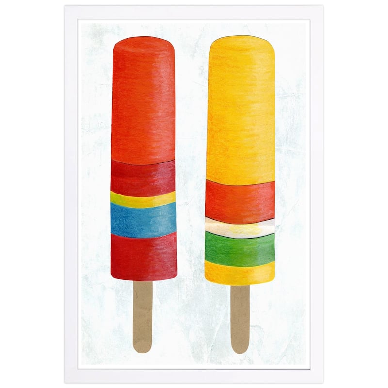 Wynwood Studio 'Popsicles' Food and Cuisine Framed Wall Art Print - Red, Yellow