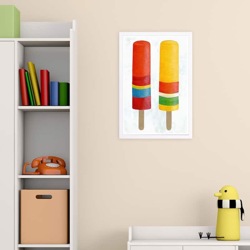 Wynwood Studio 'Popsicles' Food and Cuisine Framed Wall Art Print - Red, Yellow