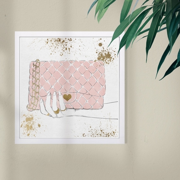 Wynwood Studio 'Soft Blush Purse' Fashion and Glam Framed Wall Art Print - Pink, White - 13 x 13