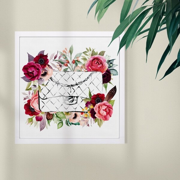 Wynwood Studio 'Purse in Bloom' Fashion and Glam Framed Wall Art Print - Red, Green - 13 x 13