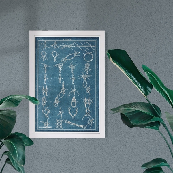 Wynwood Studio 'Nautical Knots' Nautical and Coastal Framed Wall Art Print - Blue, White - 13 x 19