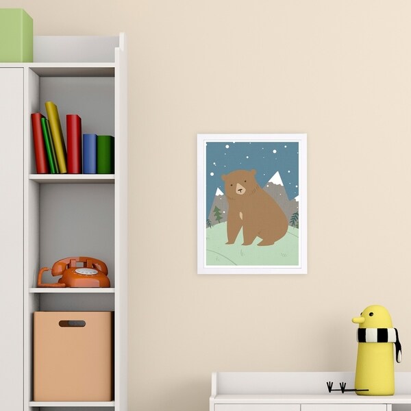 Wynwood Studio 'Bearly Snowing' Animals Framed Wall Art Print - Brown, Blue - 13 x 19