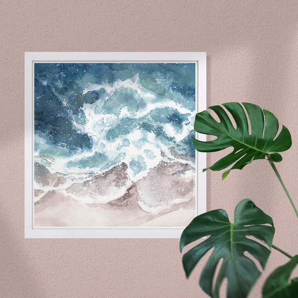 Wynwood Studio 'Seaside Waves' Nautical and Coastal Framed Wall Art Print - Blue, Brown - 13 x 13